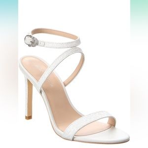 Stuart Weitzman Crystal Buckle 95 Glitter Sandals White